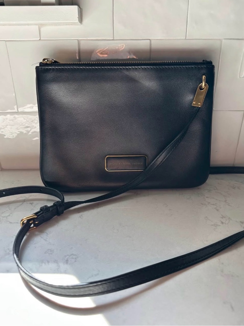 Marc Jacobs Black Leather Crossbody with Gold Hardware